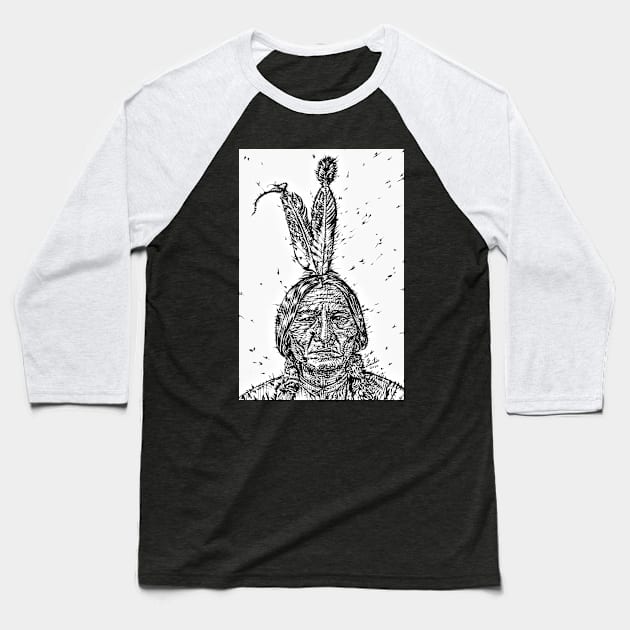 SITTING BULL ink portrait.2 Baseball T-Shirt by lautir